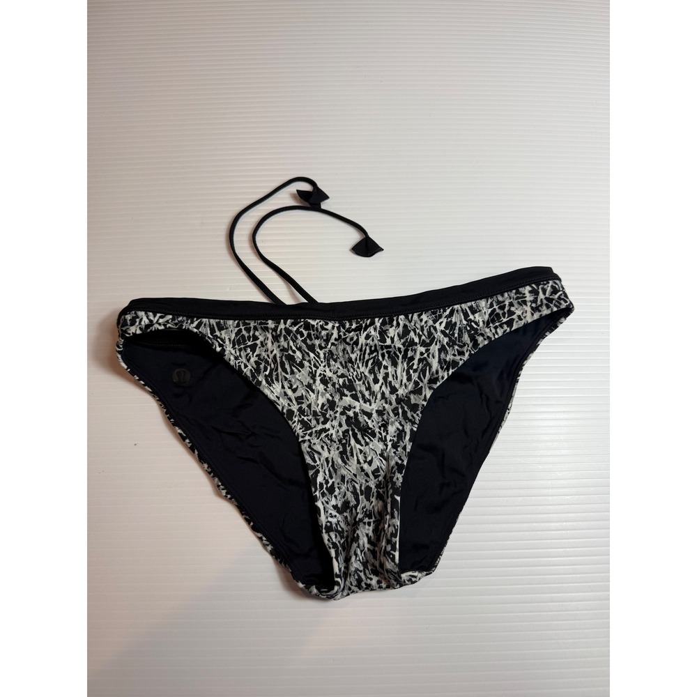 Lululemon Swimsuit Bottoms Black White Abstract Print Tie Side Bikini Bottom‎ 4